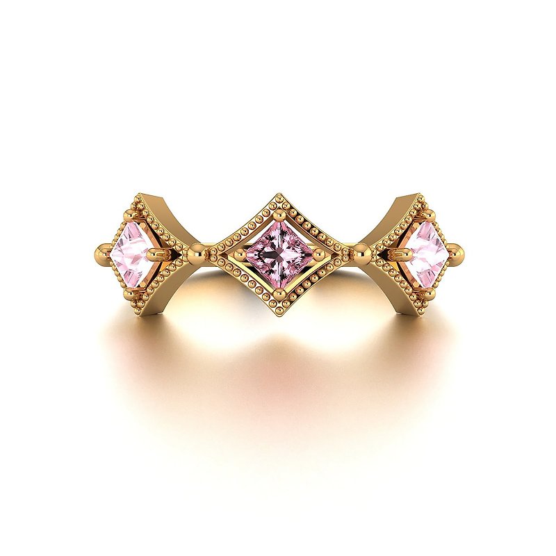 Gemstone General Rings Pink - 【PurpleMay Jewellery】18K SOLID GOLD ANTIQUE DECO PINK SAPPHIRE RING- R065