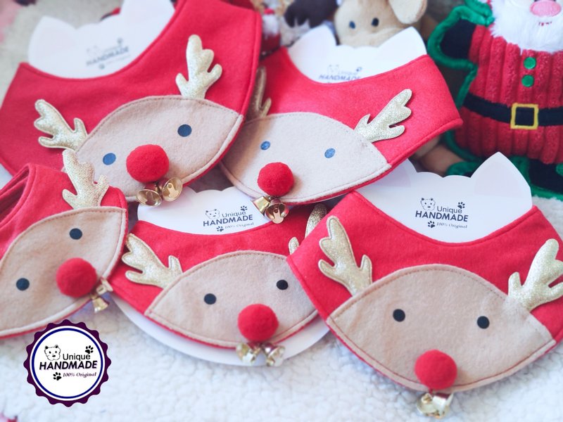 聖誕 耶誕節 聖誕鹿 Xmas Santa deer 寵物圍巾/頸飾 - 項圈/牽繩 - 棉．麻 紅色