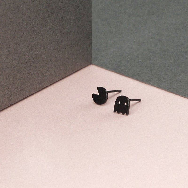 小精靈鋼耳環 - 黑色 銀色 - 耳環/耳夾 - 不鏽鋼 黑色