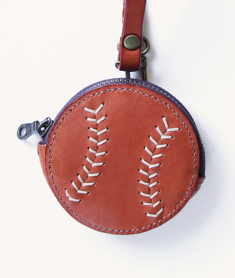Baseball round coin purse - Coin Purses - Genuine Leather Brown