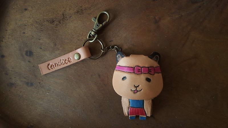 12 Zodiac cute athletes gold rat pure leather key ring - can be lettering - ที่ห้อยกุญแจ - หนังแท้ สีส้ม