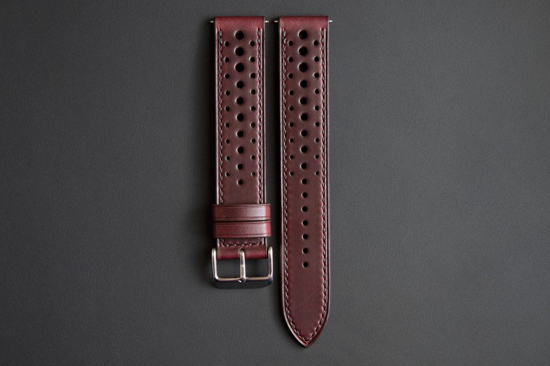 Horween Burgundy Chromexcel leather Watch Band in Racing-style (MTO) - 錶帶 - 真皮 紫色