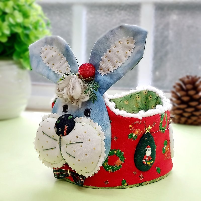 ผ้าฝ้าย/ผ้าลินิน กล่องเก็บของ สีแดง - Christmas bunny storage box
