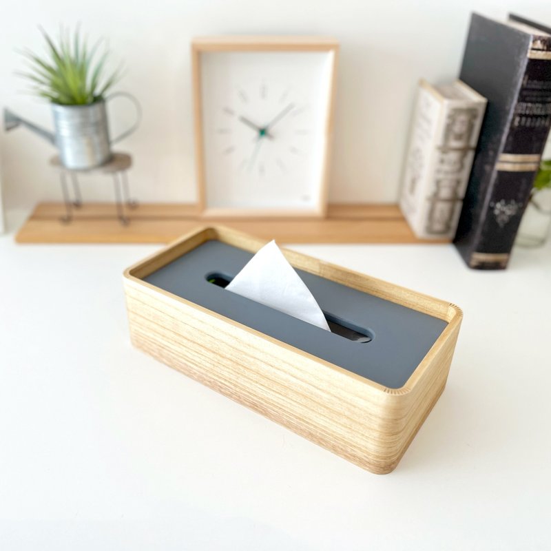 KATOMOKU tissue case 2  km-122NA reversible painting (gray & brown) - Tissue Boxes - Wood Khaki