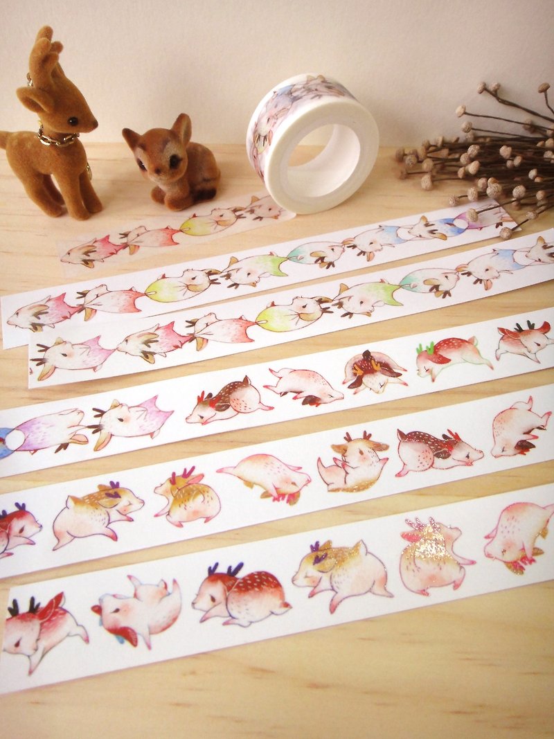 Stacked deer paper tape * Two rolls combined - Washi Tape - Paper Multicolor