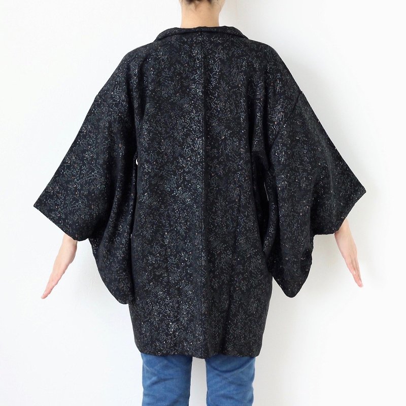 glitter floral kimono, Japanese silk kimono, kimono jacket, kimono /3590 - เสื้อแจ็คเก็ต - ผ้าไหม สีดำ