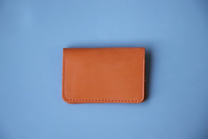 Double open leather business card holder / card holder / orange - ที่เก็บนามบัตร - หนังแท้ สีส้ม
