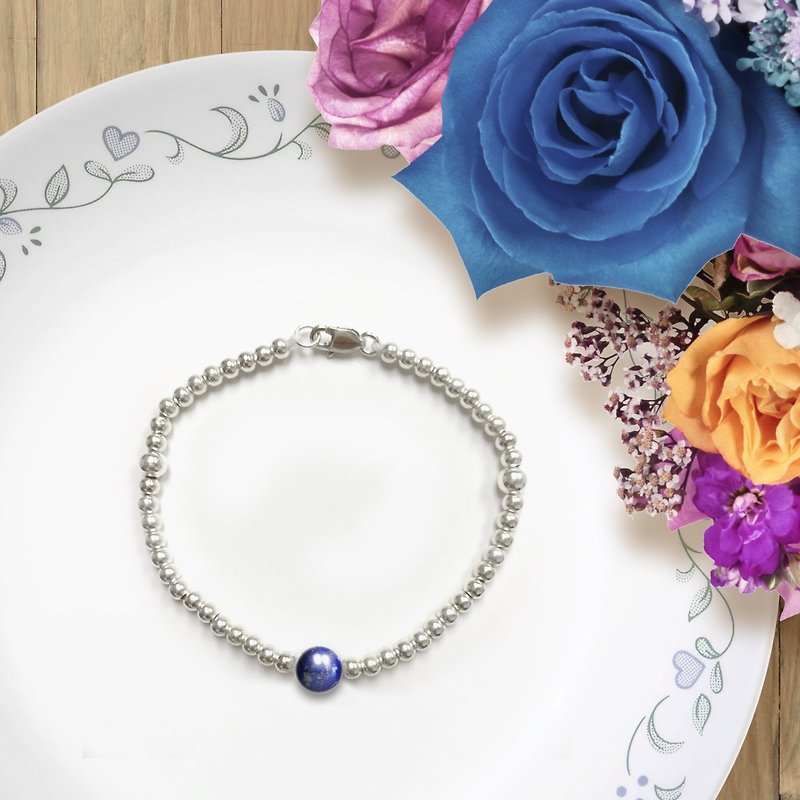 Blue Stone Bracelet | Blue Bracelet | Lazurite Stone Silver Balls Bracelet | Lazurite Love Bracelet | Lazurite Bracelet | Birthstone - สร้อยข้อมือ - วัสดุอื่นๆ สีน้ำเงิน