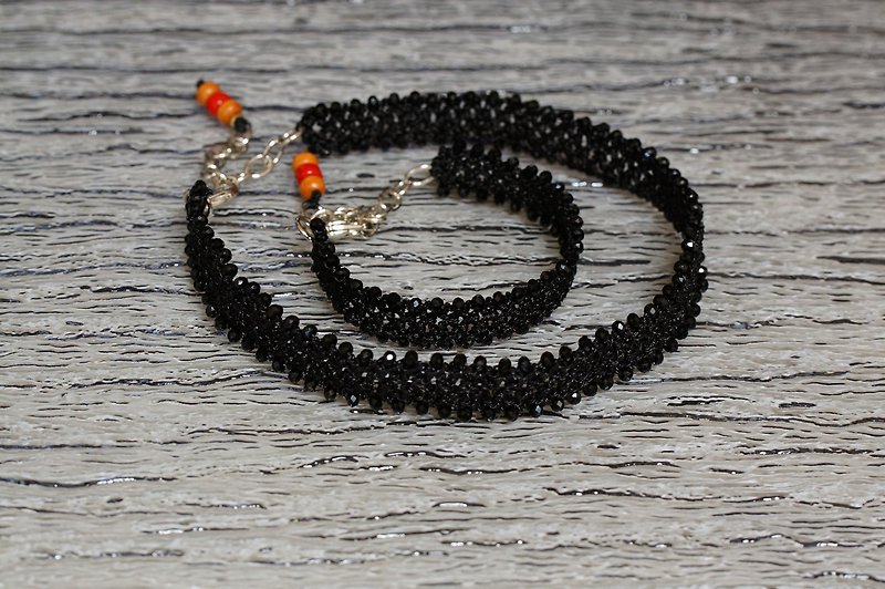 Hand crocheted set of crystal beads choker + beads bracelet - Bracelets - Thread 