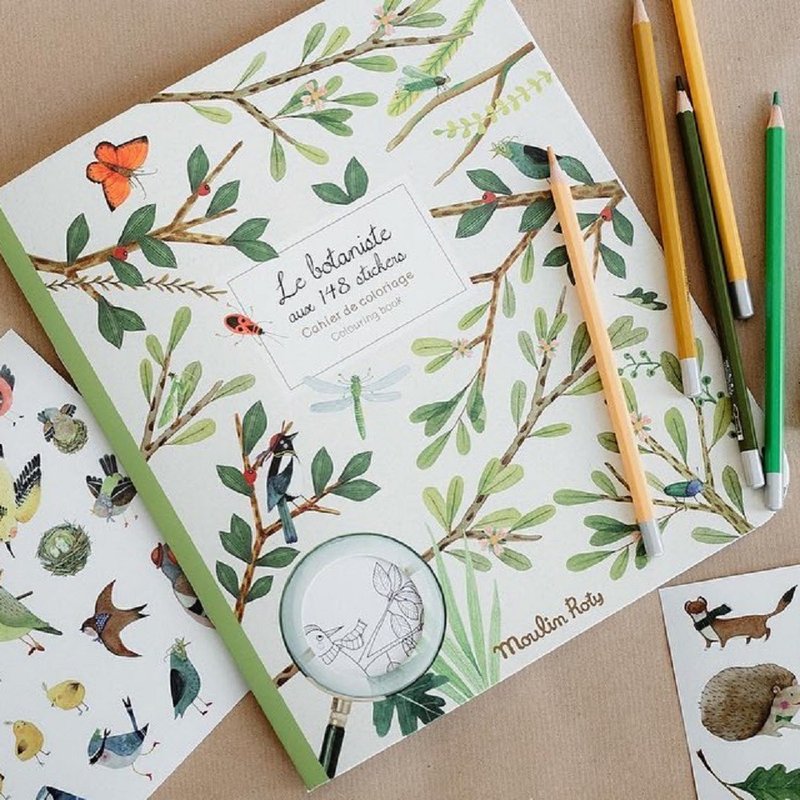 French Moulin Roty Doodle Sticker Book - Botanist - สมุดภาพเด็ก - กระดาษ หลากหลายสี