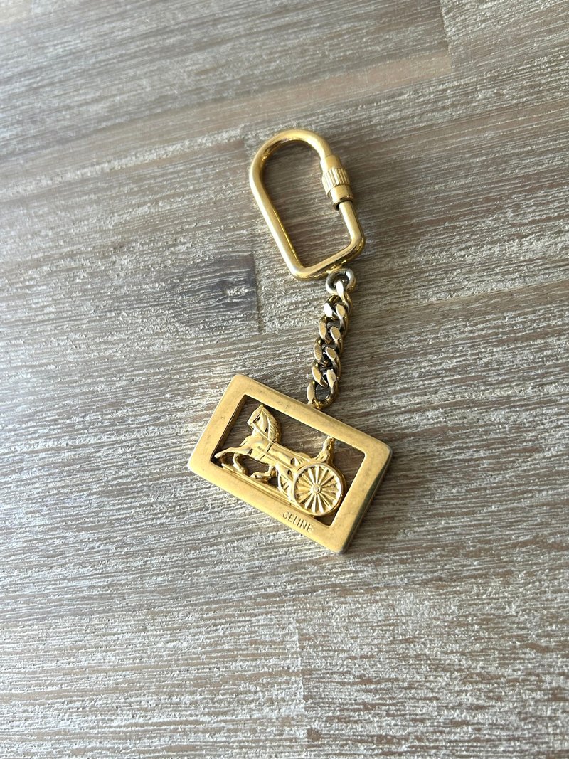 Japanese second-hand CELINE classic golden carriage key chain/key ring - Keychains - Other Materials Gold