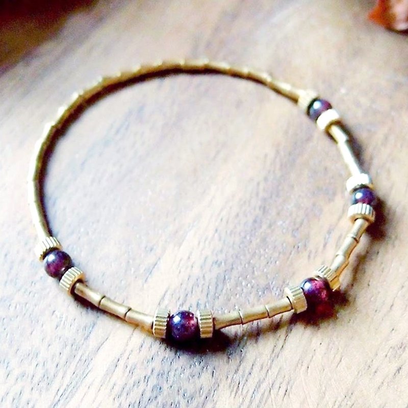 ♦ ViiArt ♦ planet - Crimson ♦ Stone bracelet Bronze - สร้อยข้อมือ - โลหะ สีทอง