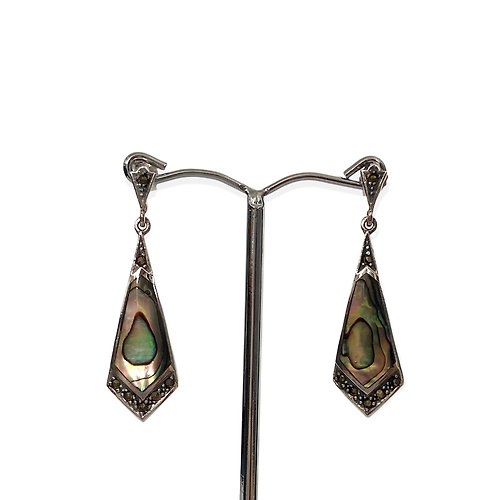 alisadesigns Art Deco Style Triangle Drop Earrings / Set Puau Shell&Stone 925 Sterling Silver