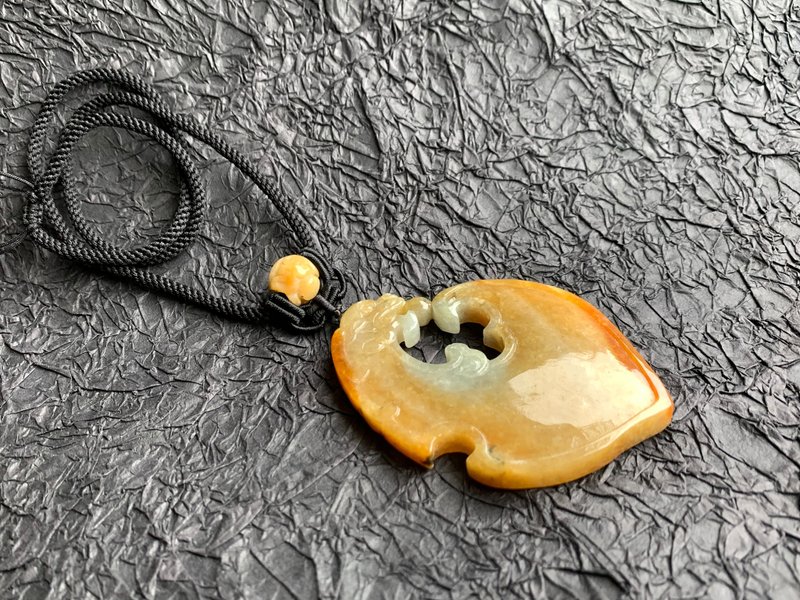 快速出貨 天然A貨緬甸玉翡翠 黃翡 荖坑蜜糖黃 隨行龍 C型龍 項鍊 - 項鍊 - 玉石 黃色