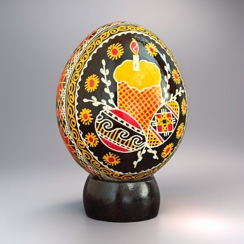 烏克蘭復活節彩蛋 純手工彩繪雞蛋殼 胡特爾式彩蛋 - 擺飾/家飾品 - 其他材質 黑色