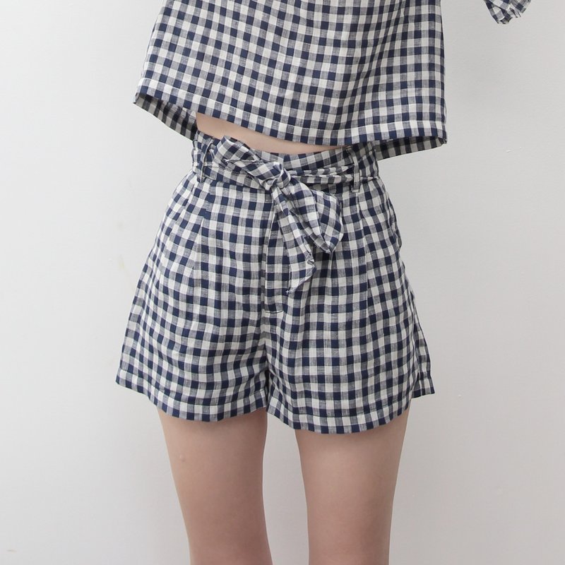 PUMPKIN PIE SHORTS - 女長褲 - 棉．麻 藍色