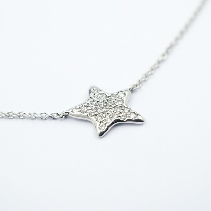 CJ Design 18K white gold inlaid diamond five-pointed star original niche high-end necklace - สร้อยคอ - เพชร 