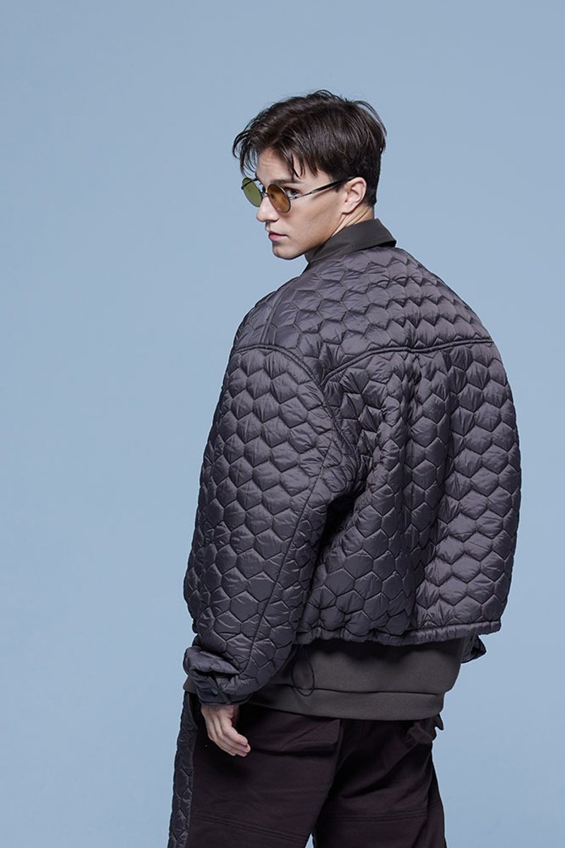 Stone As Puffer Jacket / Quilted patchwork jacket - เสื้อโค้ทผู้ชาย - วัสดุอื่นๆ สีนำ้ตาล