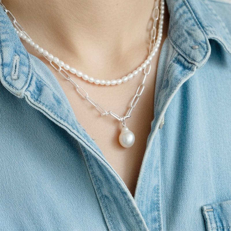 コンテンポラリーなグラデーションパールネックレス - ネックレス - 真珠 ホワイト