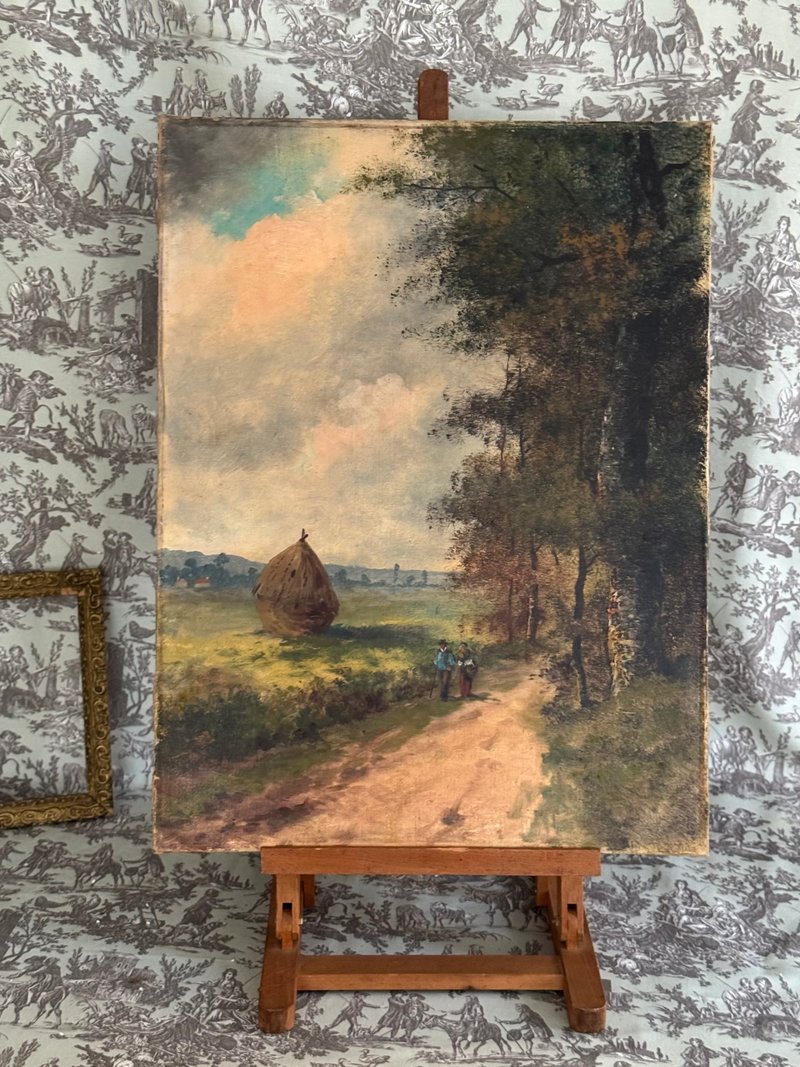 40858--French 19th century pastoral landscape painting Barbison style oil paint - ตกแต่งผนัง - วัสดุอื่นๆ 