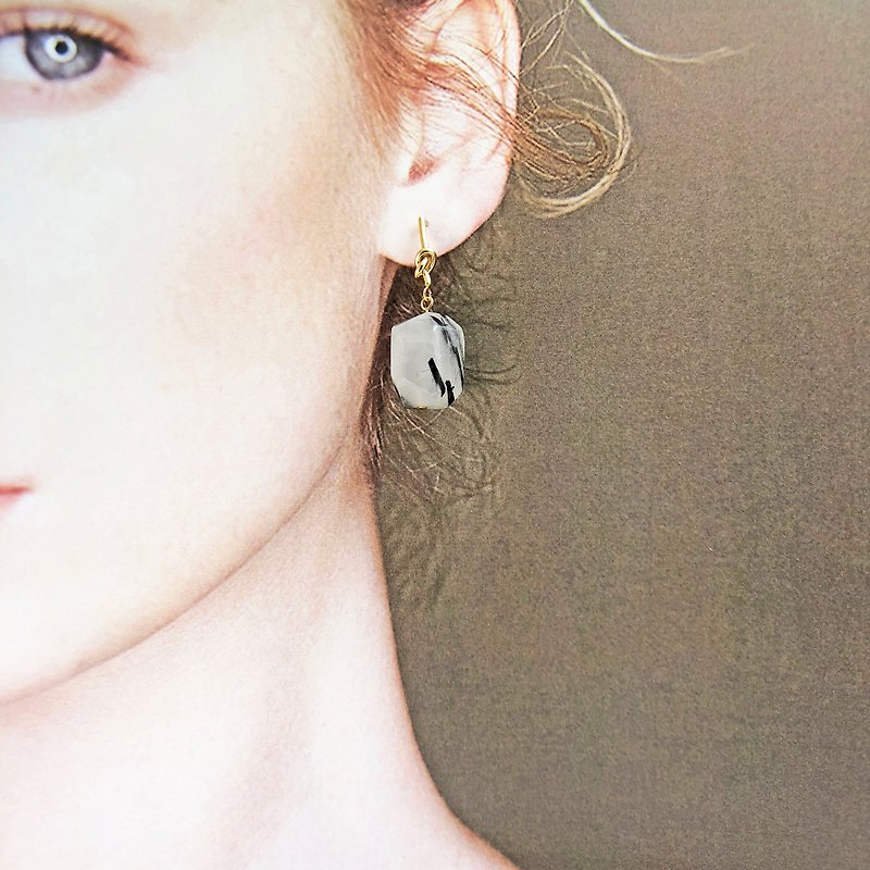 Minimalism - Agate 14kgf Earrings 【Wedding 】【Valentines Day Gift】 - ต่างหู - เครื่องเพชรพลอย สีใส