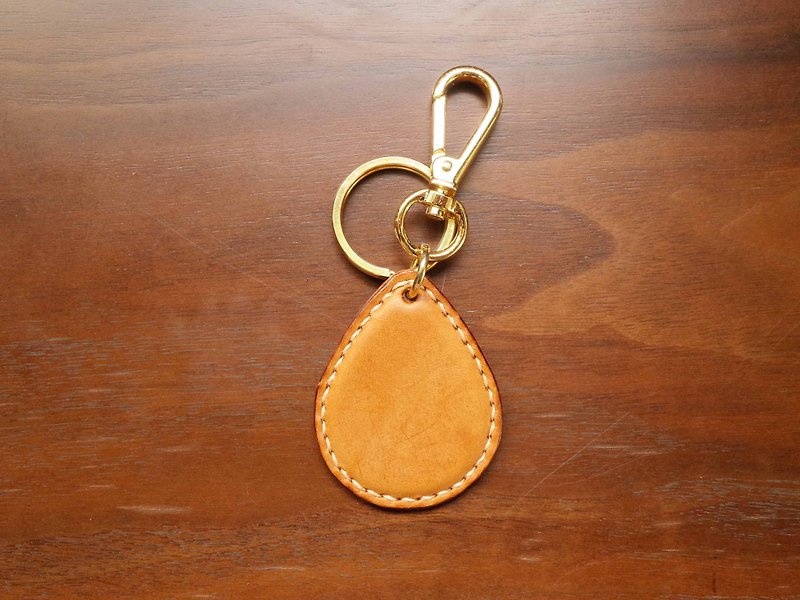 Jago-Exclusive Orders - Hand-stitched vegetable tanned leather leisure card / card / iCASH / Starbucks companion card wafer strap-water drop model-light brown - Keychains - Genuine Leather Orange