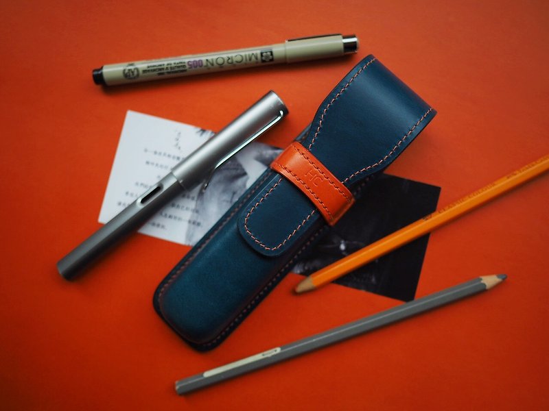 純手工牛皮雙支裝鋼筆套筆盒雪茄盒 顏色款式可客製化 可刻字訂製 - 筆盒/筆袋 - 真皮 多色