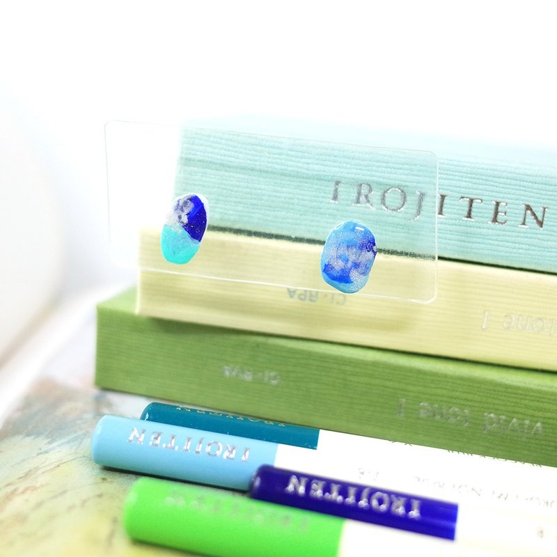 Solar term Xiaohan hand-painted on-ear earrings, ear needles/ Clip-On - Earrings & Clip-ons - Waterproof Material Blue