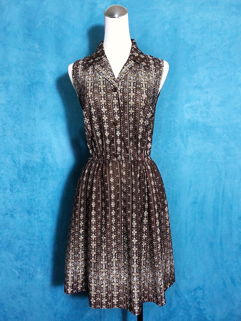 Gem Totem Sleeveless Vintage Dress / Bring back VINTAGE abroad - One Piece Dresses - Polyester Brown