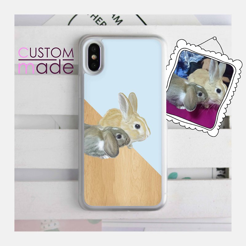 客製化兔子侏儒兔寵物水彩風透明全包手機軟殼iPhone XS XR 8 S10 - 手機殼/手機套 - 塑膠 透明