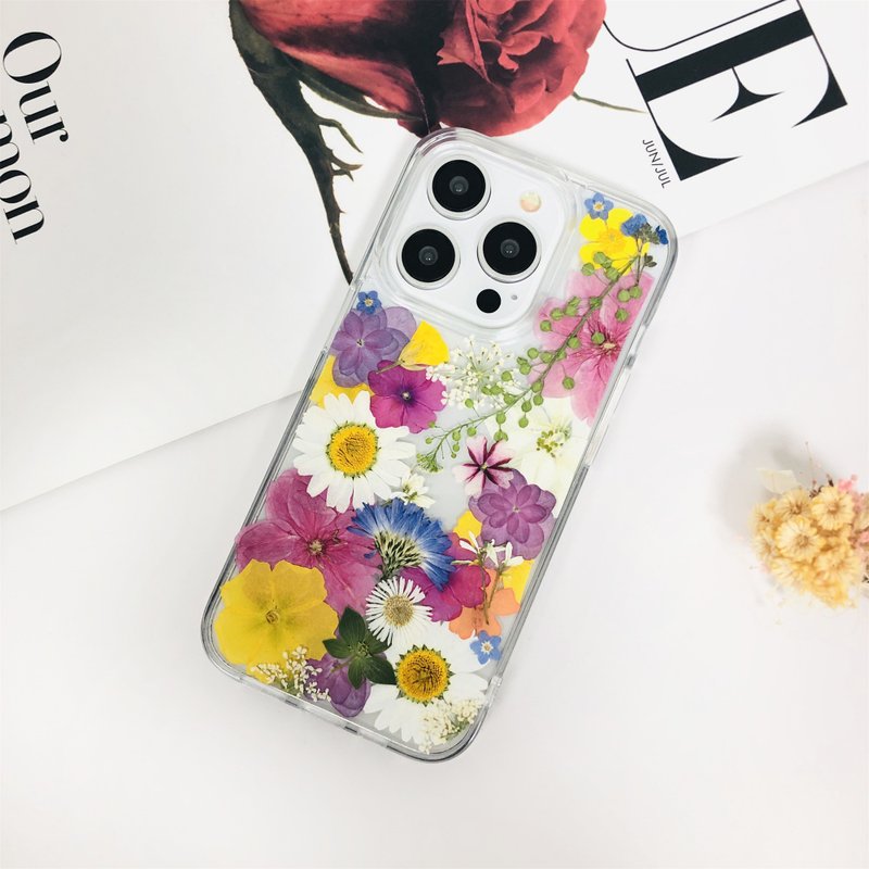 天然黃紫白藍系押花手機殼適用於iPhone 16e Samsung S25 Ultra - 手機殼/手機套 - 植物．花 