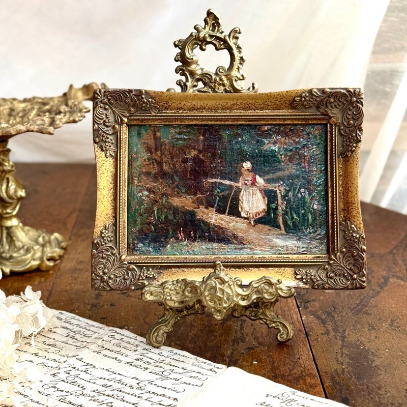 * 50833-珍藏法國古董田園風格板畫 畫家落款 - 壁貼/牆壁裝飾 - 木頭 