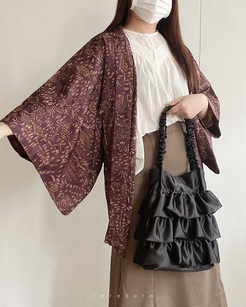 REreburn 日本製和風印花圖騰紫色薄款古著羽織和服外套
