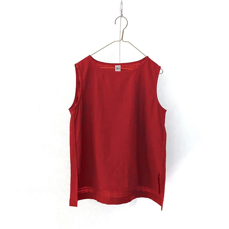 Oval collar vest-orange - Women's Vests - Cotton & Hemp Red