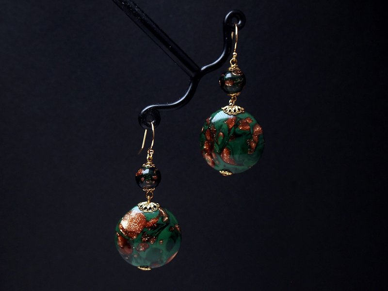 #GE0437 Murano Glass Beads Earring - ต่างหู - แก้ว สีเขียว