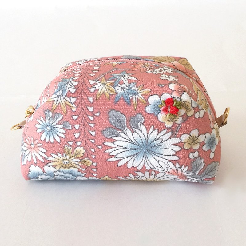 Pouch with Japanese Traditional Pattern, Kimono (Medium) - Toiletry Bags & Pouches - Other Materials Pink