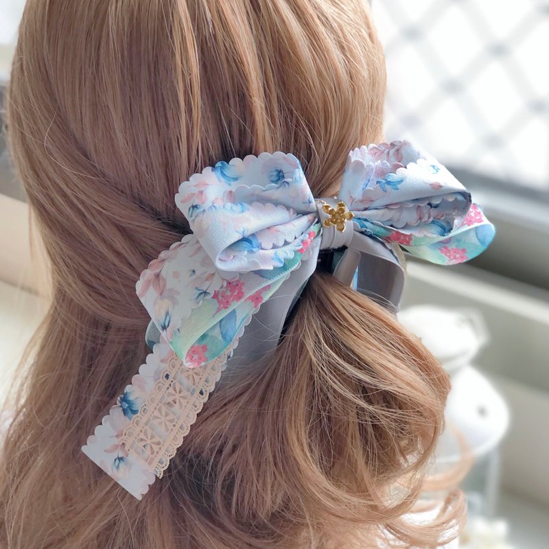 獨家款滿版水彩花卉相交夾香蕉夾仙女夾-灰綠色 - 髮夾/髮圈 - 其他材質 綠色