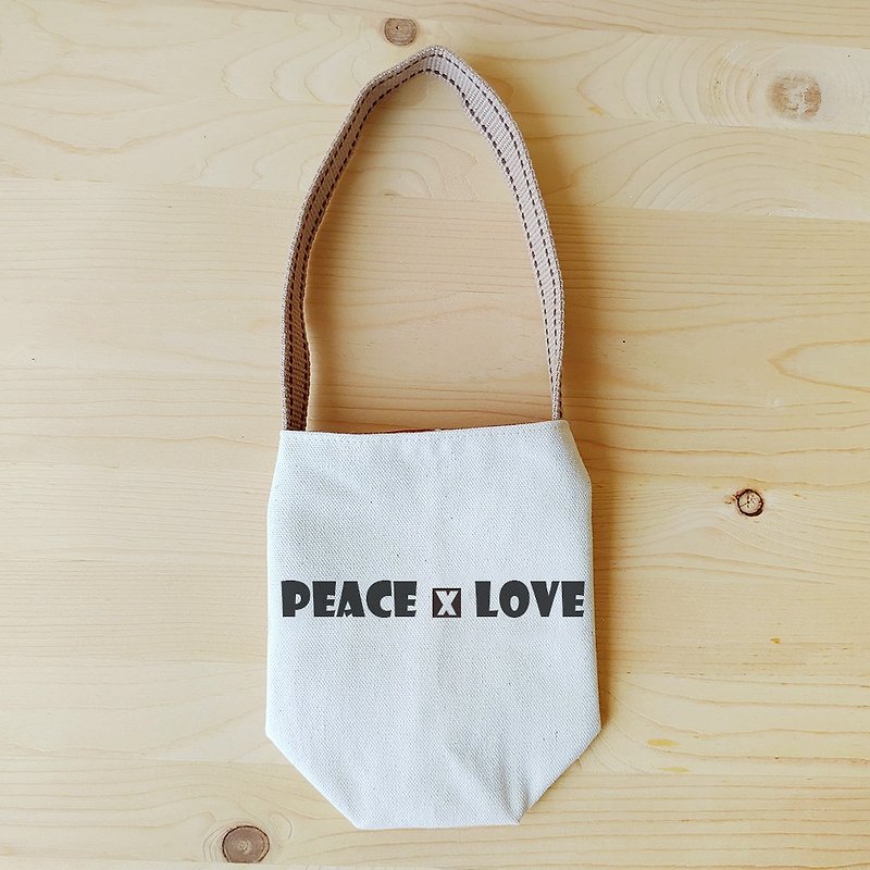 Positive energy kettle bag / cup set _peace and love - ถุงใส่กระติกนำ้ - ผ้าฝ้าย/ผ้าลินิน ขาว