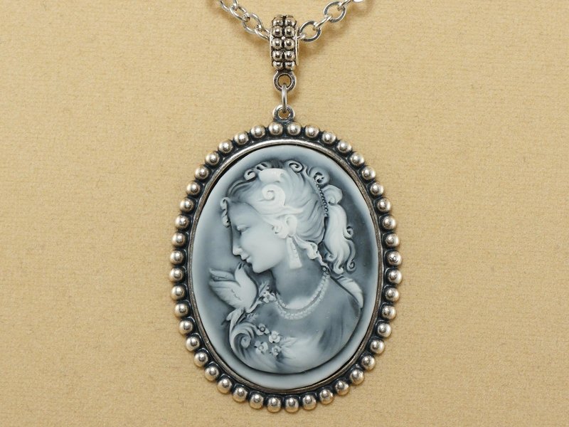 Lady Cameo Necklace White Black Gray Lady Girl Cameo Pendant Necklace ...