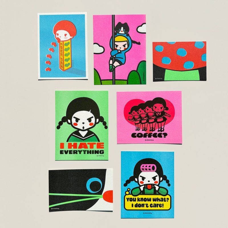 Risograph mini poster (14 Type) illustration post cards - Posters - Paper 