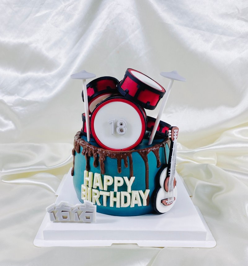 Jazz Drum Guitar Birthday Cake Customized Dessert Mother's Day 6 8-inch Face-to-Face - เค้กและของหวาน - อาหารสด สีแดง