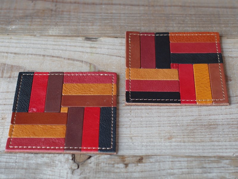 Nume leather mosaic coaster (A) - Coasters - Genuine Leather Multicolor