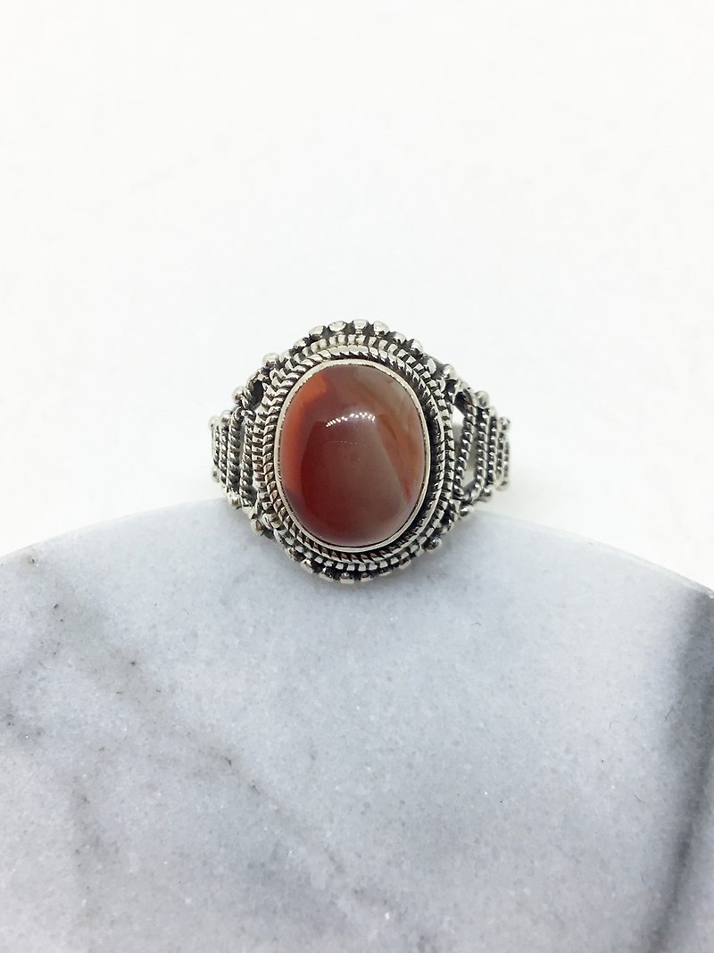 South red agate 925 sterling silver retro style ring Nepal handmade mosaic production - General Rings - Gemstone Red