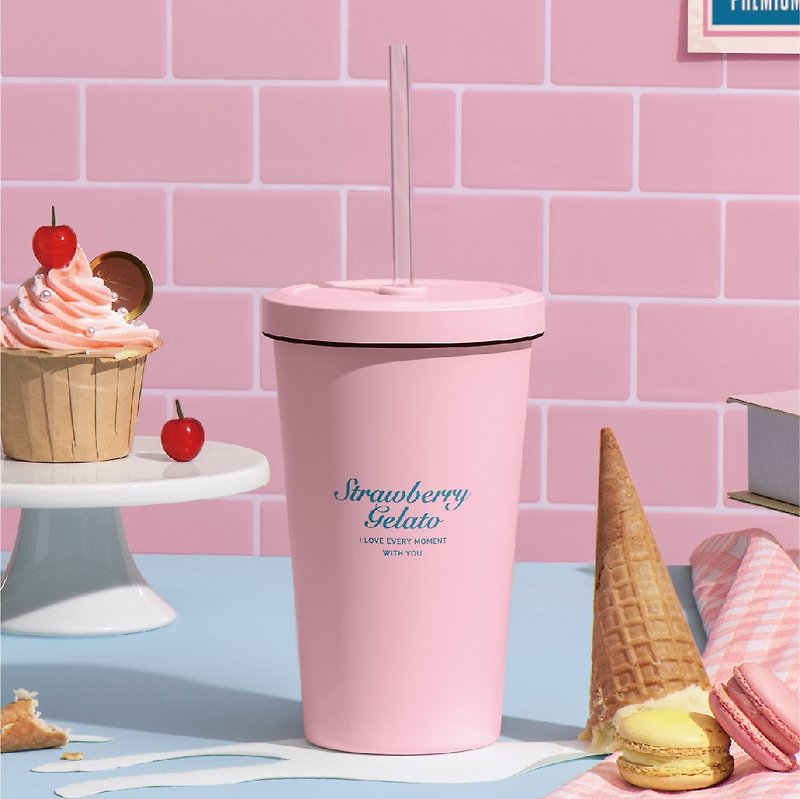 Ice Cream Bar straw cup II 550ML - Strawberry Gelato - กระบอกน้ำร้อน - โลหะ สึชมพู