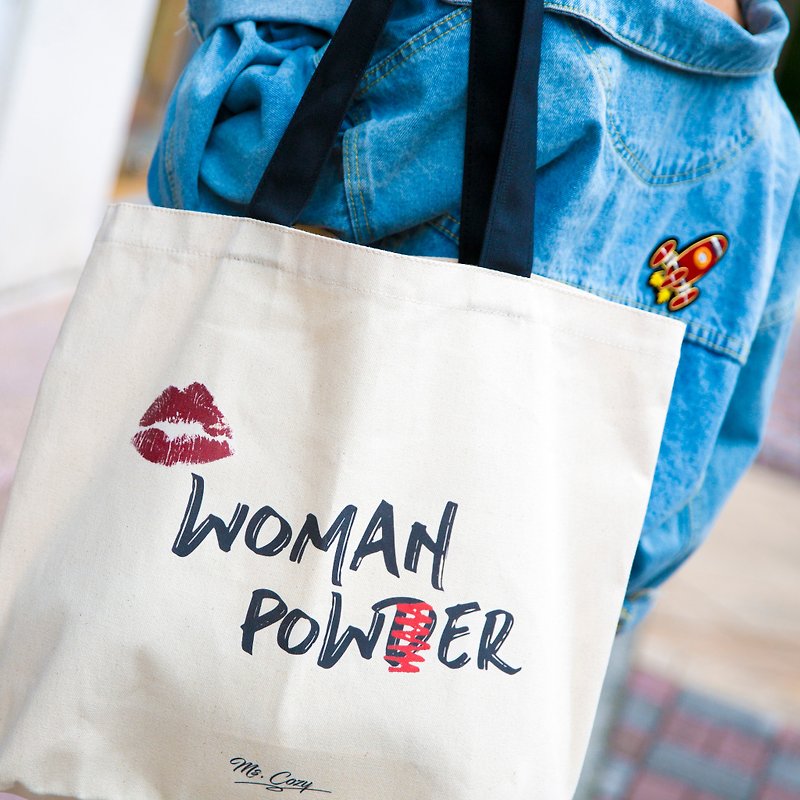Seasonal sale Powder brings power black handle shoulder canvas bag Mother's Day - อื่นๆ - ผ้าฝ้าย/ผ้าลินิน 
