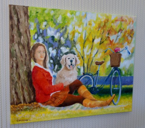 赤いジャケットの少女 オリジナル アート 油絵 壁の装飾 女の子