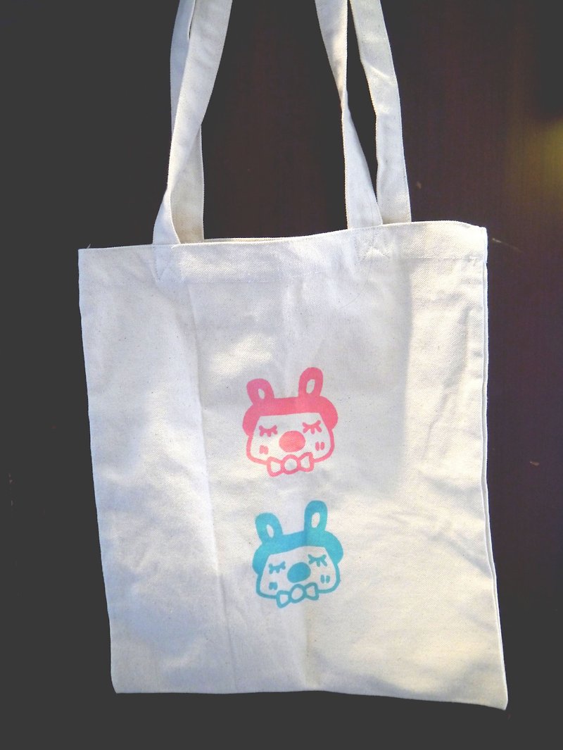 |台灣製造●手工絹印|兔兔肩背包 - 側背包/斜孭袋 - 棉．麻 粉紅色