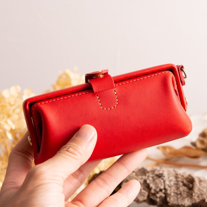 Size-order Paka-glass Slim #Red Italian leather eyeglass case [Customizable gift] - กล่องแว่น - หนังแท้ สีแดง