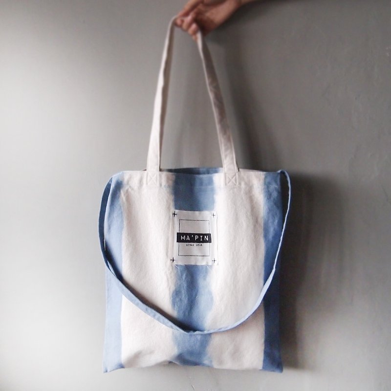 Cornflower Blue Straight - Canvas Hand Dye Tote Bag Double Back - Messenger Bags & Sling Bags - Cotton & Hemp Blue