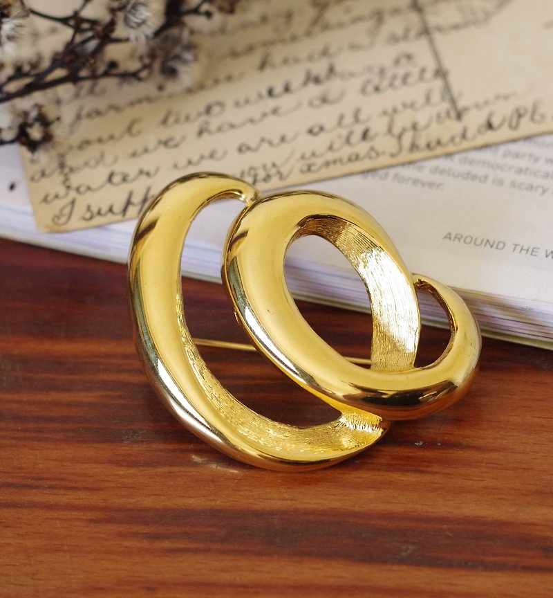 Old and good antique jewelry Napier gold line spiral brooch B1772 - สร้อยคอ - โลหะ สีทอง
